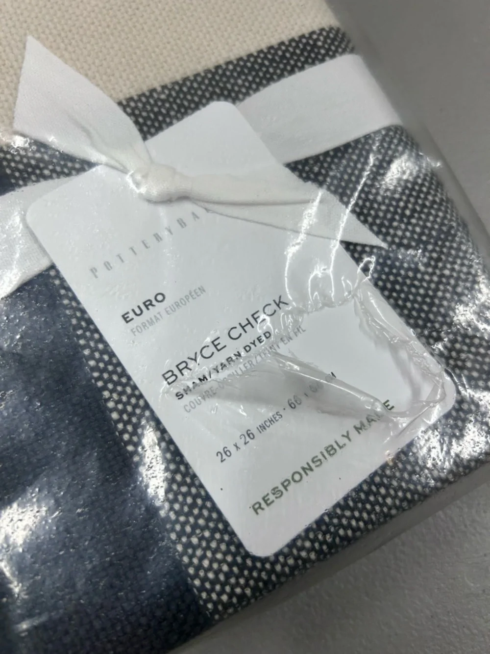 2 Pottery Barn Bryce Check Euro Sham Yarn Dyed Charcoal Black Cream NWT